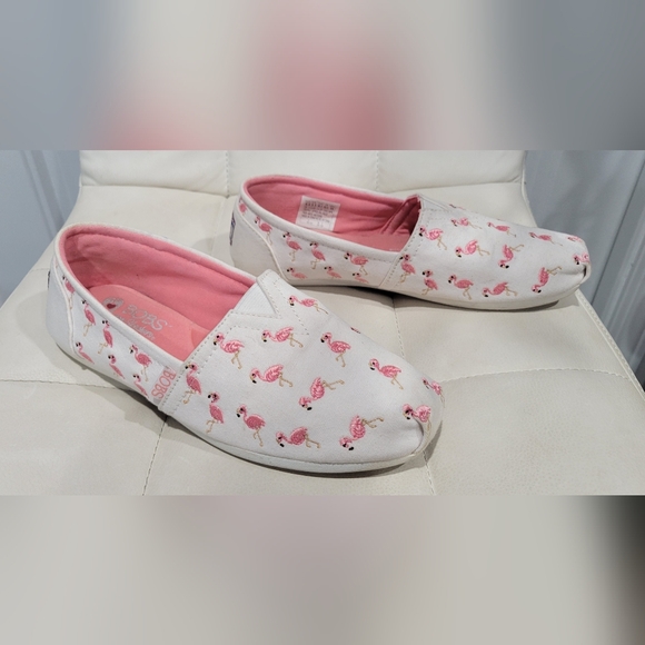 BOBS from Skechers Flamingo Print Flats - White and Pink - Picture 2 of 7